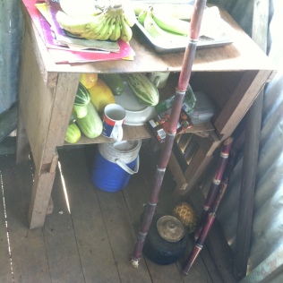 Some of the food gifts: bananas, cucumbers, pineapple, sugarcane